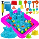 KRUZZEL Sandkasten Kreativsand 2kg mit Sandkasten + Formen Kinetic Sand und Werkzeugen