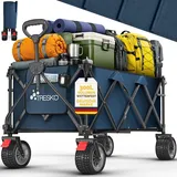 TRESKO Bollerwagen faltbar 300L mit Bremse blau