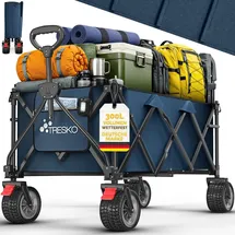 TRESKO Bollerwagen faltbar 300L mit Bremse blau