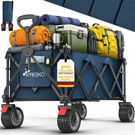 TRESKO Bollerwagen faltbar 300L mit Bremse blau