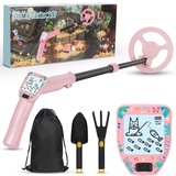 Metalldetektor Kinder, Diealles Shine Metalldetektor Für Kinder Mit LCD-Display, Verstellbarem Stiel Und Wasserdichter Suchspule, Metalldetektor Mit Schaufel Rechen(Rosa)