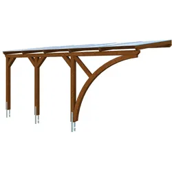 Skan Holz Wandanbau-Carport Eifel mit Einfahrtsbogen 300 x 541 cm-nussbaum Holzcarport