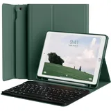 JKSML Hülle mit Tastatur für iPad 9./8./ 7. Generation, Abnehmbarer Kabellose QWERTZ Tastatur Hülle mit Stifthalter für iPad 10,2 Zoll (2021/2020/2019), Dunkelgrün