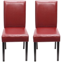 2er-Set Esszimmerstuhl Stuhl Küchenstuhl Littau ~ Kunstleder, rot, dunkle Beine