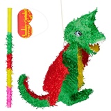 relaxdays Papierdekoration 3-teiliges Pinata Set Drache gelb|grün|rot