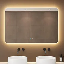 doporro Design LED-Spiegel Wandspiegel 120x80cm Badezimmerspiegel Beschlagfrei 5 mm Glas durch Antifog-Schicht Nova-02 - Blau/Weiß