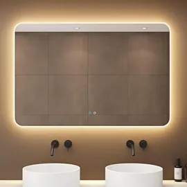 doporro Design LED-Spiegel Wandspiegel 120x80cm Badezimmerspiegel Beschlagfrei 5 mm Glas durch Antifog-Schicht Nova-02 - Blau/Weiß