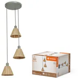 LEDVANCE Pendelleuchte 3-flammig Decor Raffia Plate grün aus Bast & Metall, E27, 430 mm Durchmesser, Lampenschirm aus recyceltem Material, nachhaltig durch austauschbare Lichtquelle, einfache Montage