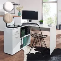 FineBuy Design Eckschreibtisch mit Regal 120 x 75,5 x 106,5 cm, Moderner Büro-Schreibtisch, Computer-Tisch Arbeitszimmer, Winkelschreibtisch Home ...