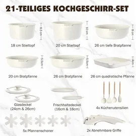 yashe Pfannen-Set 21-tlg. 20 cm + 24 cm + 28 cm
