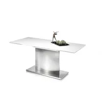 Lomadox Esstisch KAPRUN-119, ausziehbar Tischplatte mit weiß Glas, BxHxT: 180-260x76x90 cm silberfarben|weiß