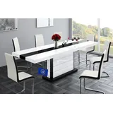 Design Esstisch HE-555 Weiß - Schwarz Hochglanz ausziehbar 160 cm bis 260 cm Esszimmertisch für bis zu 10 Personen Hochglanz Funktionstisch modern vielseitig Esszimmer erweiterbar zeitlos