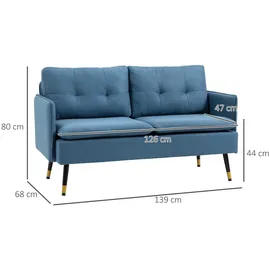 Homcom Sofa, mit Dickem Kissen, Leinenoptik, Polstersofa mit Stahlbeine, Modernes Doppelsofa für Wohnzimmer, Schlafzimmer, Dunkelblau
