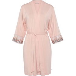 Kimono LASCANA Gr. 44/46, rosa (hellrosa) Damen Bademäntel Morgenmäntel mit bestickter Spitze