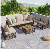 Gotagee Gartenlounge-Set Gartenmöbel Set mit Kissen Polyrattan Lounge Balkonset Sitzgruppe, Sitzgruppe mit 5 Einzelsitz-Sofa und 1 Couchtisch