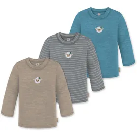 normani Outdoor Sports 3er Pack Baby Merino Longsleeve Taupo in Blau/Grau/Beige | Gr.: 110/116