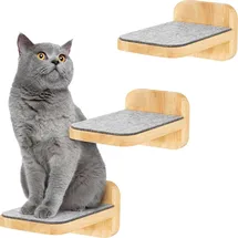 Happy Pet HAPPYPET Katzentreppen 3er-Set für Wandmontage - Nachhaltiges Hartholz, Designer Kletterwand Katzen, Katzentreppe mit Filzbezug, Katzenleiter, Katzenwand zum Klettern, Catwalk, Natur 3x Stufen M 22 x 15 cm