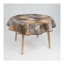 Laro Wachstuch Tischdecke rund 140 cm Holzliebe Braun Grau