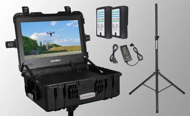 Zusatzmonitorset - Feelworld 21,5" Zoll 1000cdm2 im Koffer mit Akku und Stativ