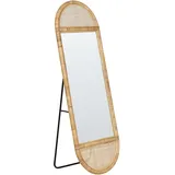 Beliani Stehspiegel Naturfarben Rattan Geflochten Oval 50x150 cm mit Rahmen Boho Rustikal Garderobenspiegel Ganzkörperspiegel Wohnzimmer Schlafzimmer