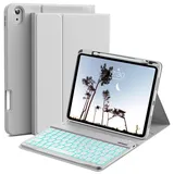 HMTDIYOU Tastatur mit Hülle für iPad 11. Generation 2025 11 Zoll A16/ iPad 10. Generation 2022 10,9 Zoll Hülle, Kabellose Bluetooth QWERTZ Tastatur Schutzhülle mit Stifthalter, Grau