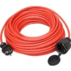 Kopp 147425047 Gummi-Verlängerung, Schutzkontakt-Gummi-Stecker und Schutzkontakt-Gummi-Kupplung mit 25m Gummi-Leitung, Farbe: rot