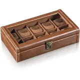 DESIGNHÜTTE® Uhrenbox/Uhrenaufbewahrung Camel 10 Braun mit Sichtfenster für 10 Armbanduhren