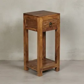 KADIMA DESIGN Beistelltisch Sheesham, 30x30x68cm, mit Ablage und Schublade - Handgefertigt
