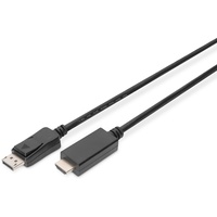 Digitus DisplayPort Adapterkabel DP - HDMI Typ A St/St, 2.0m, m/lock DP 1.2_HDMI 2.0,4K/60Hz,CE - Schwarz