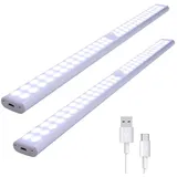 MUPOO LED Unterbauleuchte LED Lichtleiste USB Wiederaufladbar,PIR,40cm,60 LED Festintegriert, 2 Stück Weiß LED-Schrankleuchte, LED Nachtlicht,LED Lichtleiste,für Schrank,Küche,Kleiderschrank