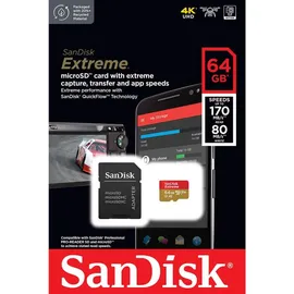 SanDisk Extreme microSDXC UHS-I A2 U3 V30 + SD-Adapter 64 GB