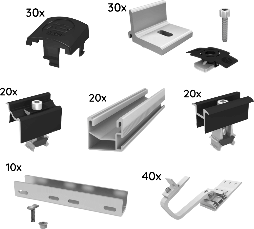  UK Paket für 10 Module von K2, SingleRail, Schrägdach, 2-lagig 