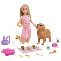 Barbie Puppe (blond) mit Hund & Welpen, Set inkl. Zubehör