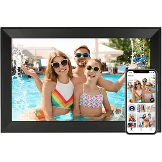 FUNCARE Digitaler Bilderrahmen WLAN 15.6 Zoll, 1280x800 IPS Touchscreen Photo Frame, 32GB Speicher, Automatische Drehung, Wandmontagefähig, Gemeinsamen Nutzung von Fotos und Videos