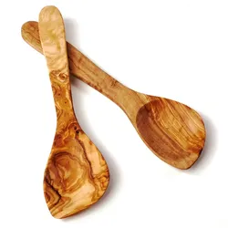 2er Set Pfannenwender aus Olivenholz mit Mulde und Ecke 30 cm