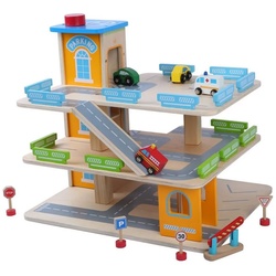 TikTakToo Spiel-Parkgarage Parkhaus Parktower Spielzeug Kinder Autogarage aus Holz (aus Holz mit reichlich Zubehör, komplettes Spielset), Garage incl. 4 Spielzeugautos beige