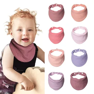 lulu moon Lätzchen Baby Absorbierende Dreieckstuch, Musselin Halstuch Baby mit Verstellbares Druckknopf, Weiche Sabberlätzchen für Junge und Mädchen, Unisex, 8 Stück (Creme)