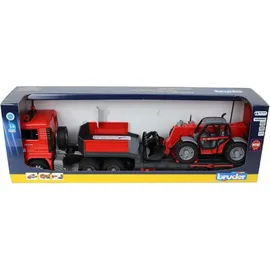 Bruder 02774 - MAN TGA LKW mit Tieflader und Manitou Teleskoplader rot 1:16