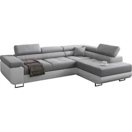 Eko Ecksofa Miami mit schlaffunktion und bettkasten, Hellgrau + Weiß Kunstleder -eko, Links Ottomane