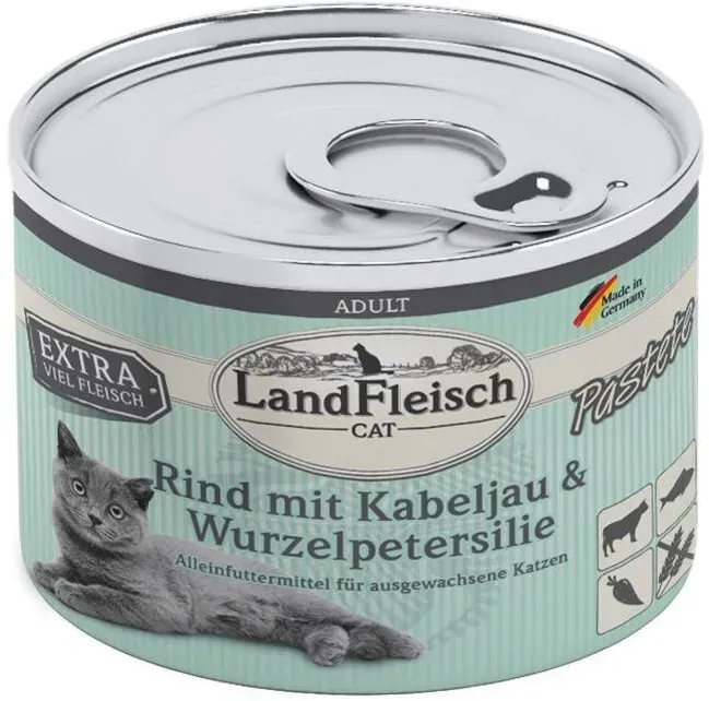 LandFleisch Cat Adult Pastete Rind mit Kabeljau & Wurzelpeters 6x195g