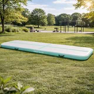 HAGO24 | AirTrack | Turnmatte 400cm Mint | Gymnastikmatte | Tumbling Matte | elektrische Pumpe | Yoga Turnen Pilates | Drop Stitch | 400x100x10cm | Tasche
