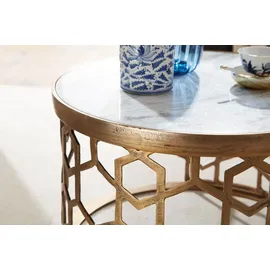 FineBuy Couchtisch Rund Weiß/Gold Marmor 60 x 60 x 36 cm