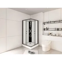 vente-unique Eck-Duschkabine mit Hydromassage - 80 x 80 x 225 cm - KIVORA - Schwarz