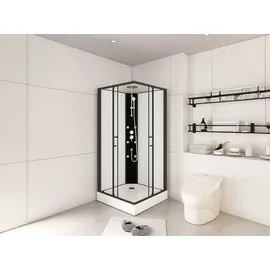 vente-unique Eck-Duschkabine mit Hydromassage - 80 x 80 x 225 cm - KIVORA - Schwarz