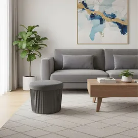 Relaxdays Hocker Samt, Sitzhocker mit Stauraum, gepolstert, faltbar, HxD: 38 x 38 cm, runder Beistellhocker, dunkelgrau