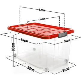 BigDean 2x 60 L Aufbewahrungsbox mit Deckel groß rot - stabile - robuste Box