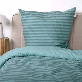 Tom Tailor Renforcé Bettwäsche MEDIUM STRIPES Türkis 155 x 220 cm + 80 x 80 cm