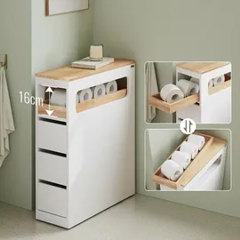 SoBuy Badezimmerschrank Schmal 65 x 23 x 82 cm Weiß Holz