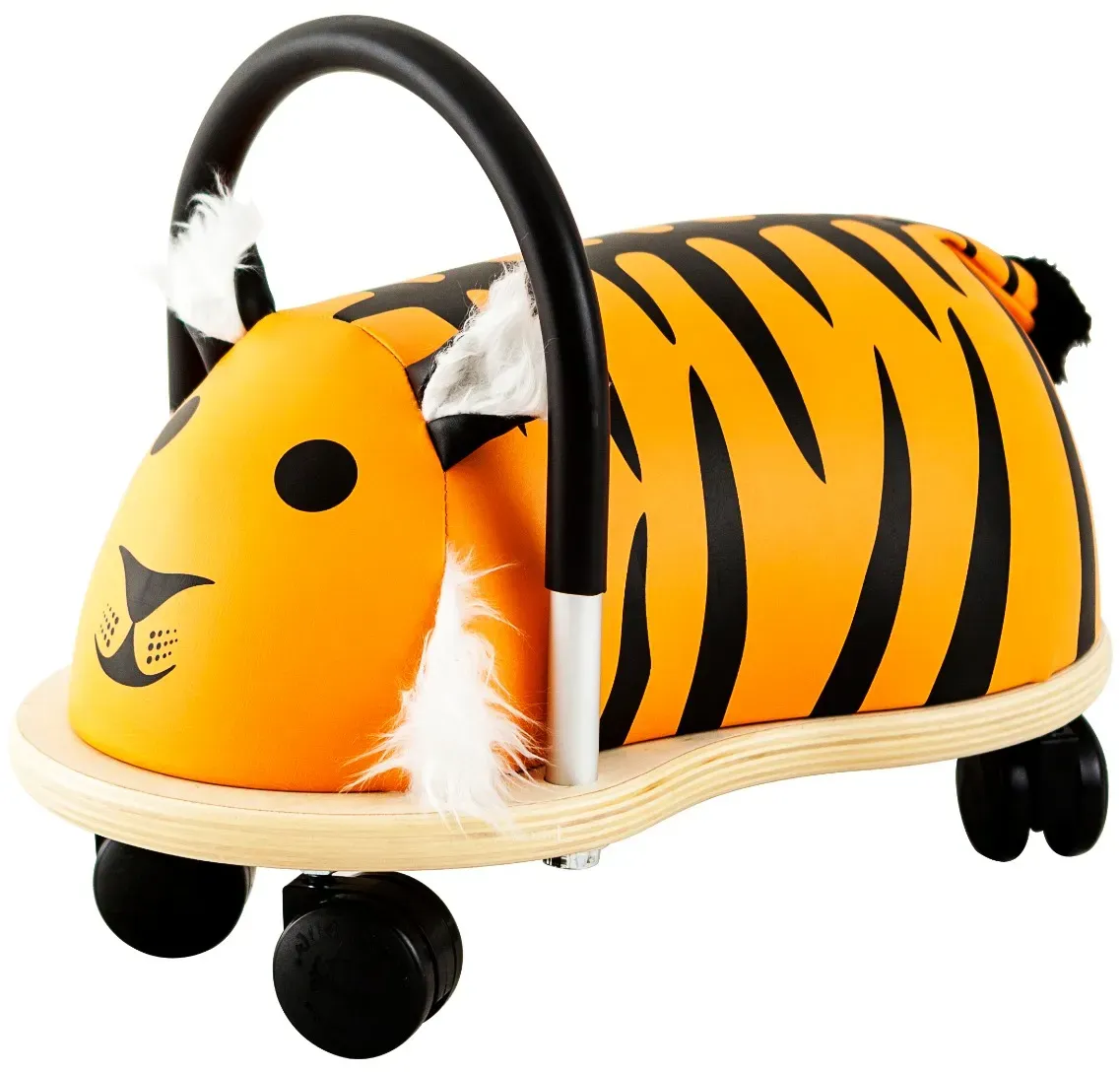 Wheely Bug Tiger Rutschfahrzeug aus Holz für Kinder Orange/Schwarz/Weiß - Sitzhöhe 22 cm, Kippsicherheit, 360° Bewegung