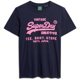 Superdry Herren T-Shirt - Neon Vintage Logo Tee, Baumwolle, Rundhals, Logo, einfarbig Dunkelblau L